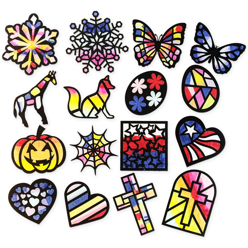 Animal Suncatcher Craft Kit with Precut Templates and Color Tissue Paper - Kids Window Art Projects