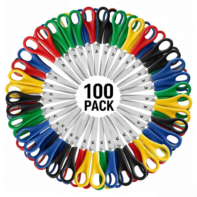 100 Pack Safety Scissors 5" Blunt Tip with Scale for Classroom Craft