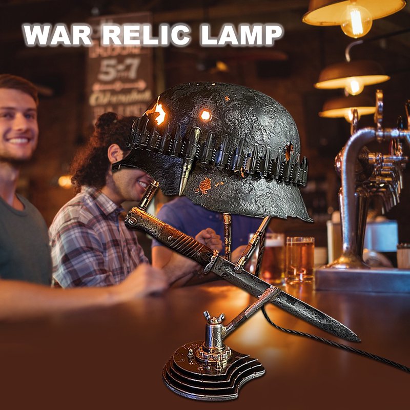 War Relic Helmets Table Lamp - Resin Combat Souvenir for Office & Home Decor