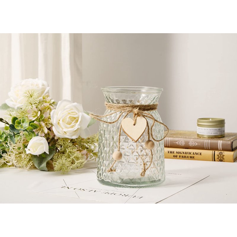 Artificial Flower Arrangement with Vase - White Silk Roses & Eucalyptus for Home & Wedding Decor