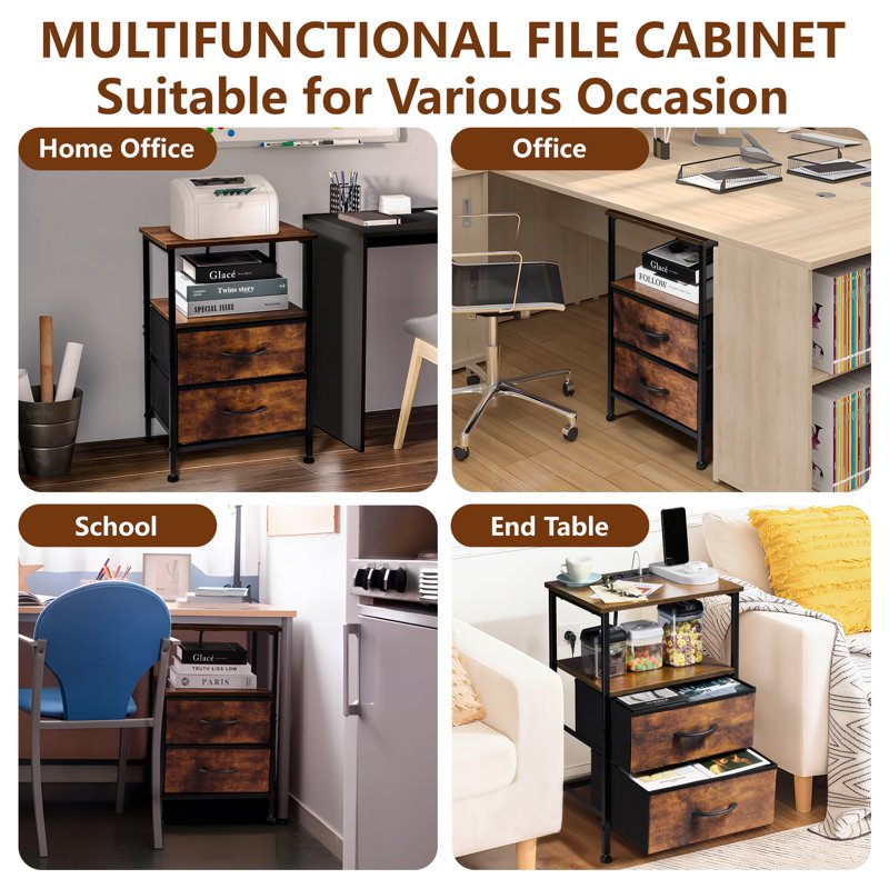 File Cabinet with Charging Station and Storage Shelves - Rustic Brown