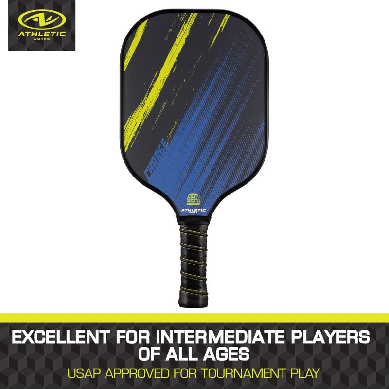 (2 Pack) Athletic Works Charge Fiberglass Pickleball Paddle – Blue, Yellow Variation