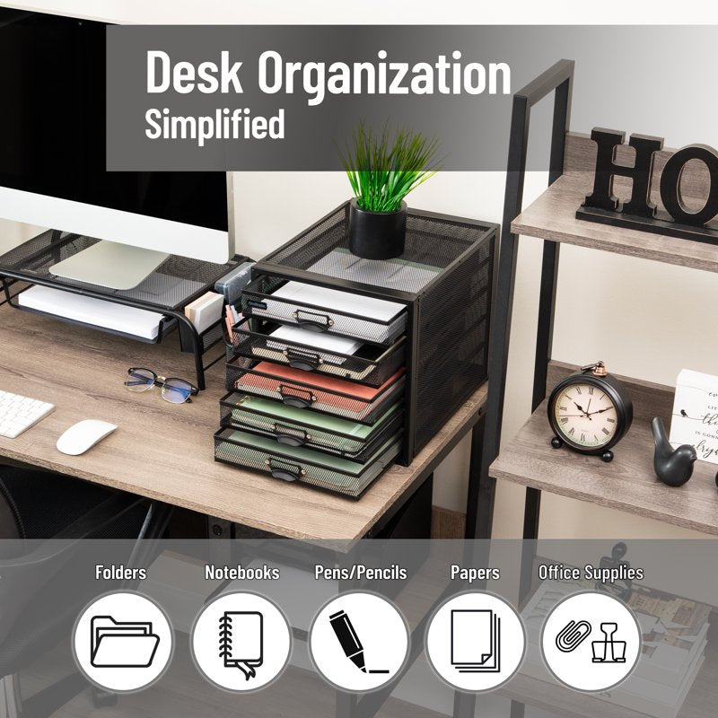 Multi-Purpose Desk Organizer with 5 Drawers, Steel Mesh Storage Solution