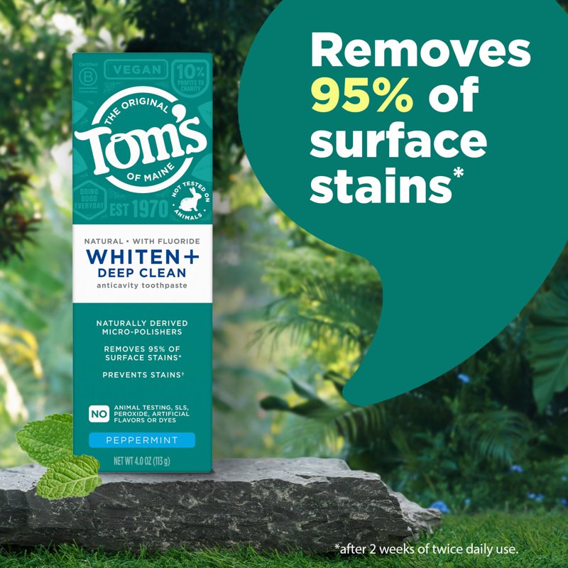 Whiten Plus Deep Clean Toothpaste with Fluoride, Peppermint - 4.0 oz (Peppermint) Tom’s of Maine