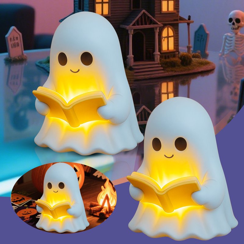 Halloween Ghost Reading Book Lamp - Cute Night Light for Indoor Decor