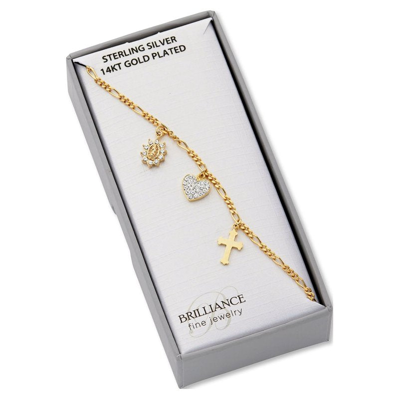 Children's 14K Gold Plated Sterling Silver Charms Bracelet with Crystals