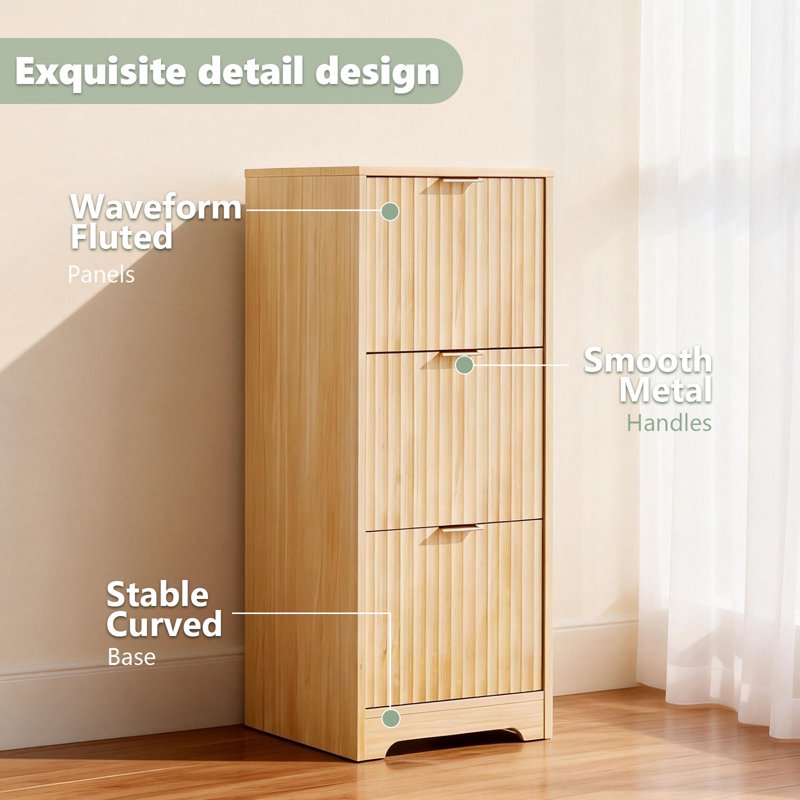Modern 3-Drawer Wood File Cabinet for Letter Files - Vertical Storage