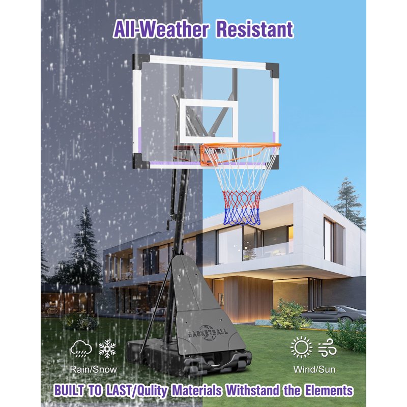 Portable Adjustable Basketball Hoop 48 Inch Backboard for Kids Teens Adults