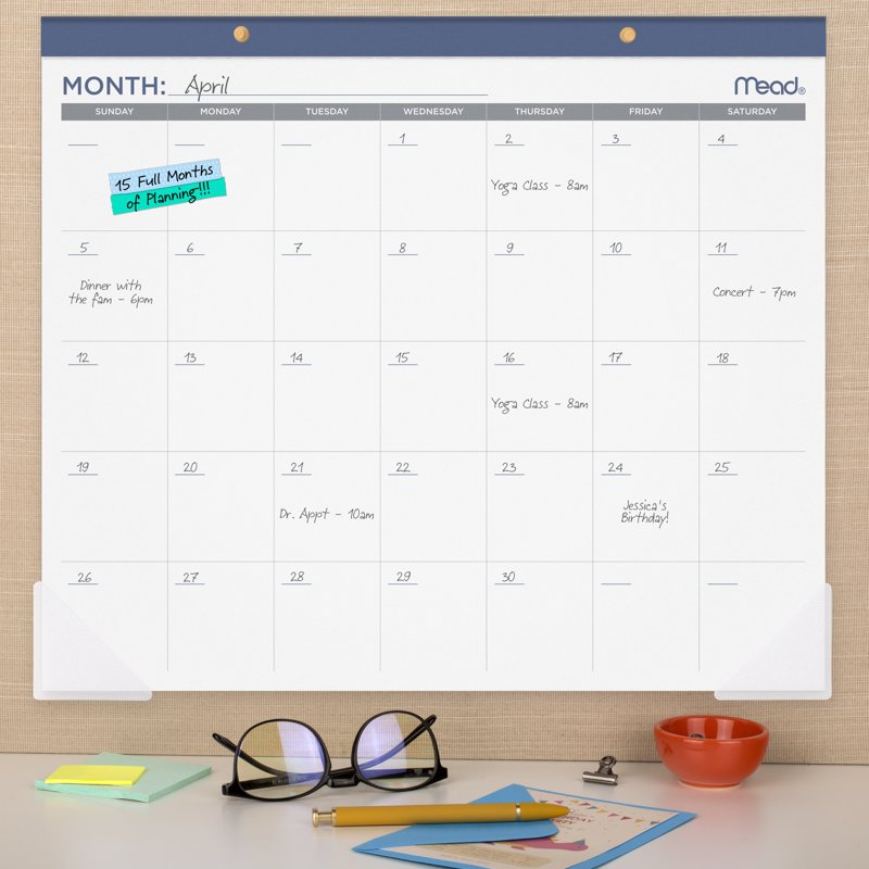Undated 15-Month Desk Pad Calendar with Perforated Pages and Poly Corners - 21.75 x 17 Inches