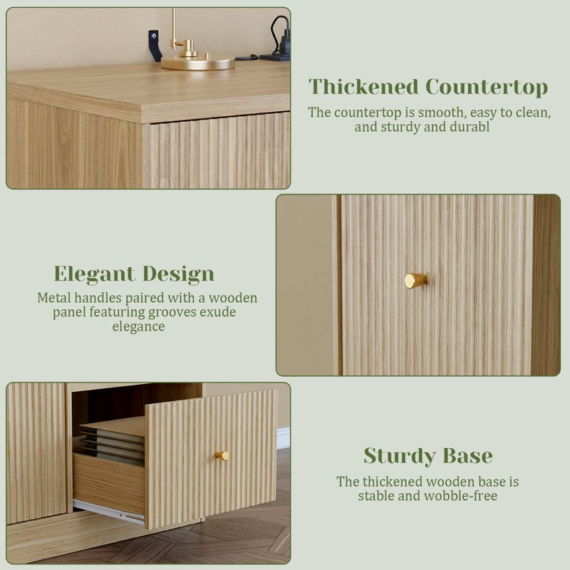 3-Drawer File Cabinet with Charging Station and Pull-Out Printer Stand - Natural Wood Finish