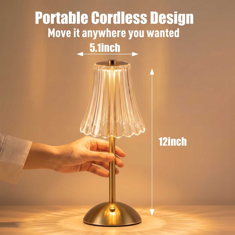 Cordless LED Table Lamp with 3 Lighting Modes Rechargeable Portable Light for Bedroom, Restaurant, Coffee Shop