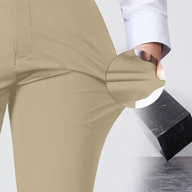 Men's Stretch Dress Pants - Business Casual Flat Front Khaki & Black