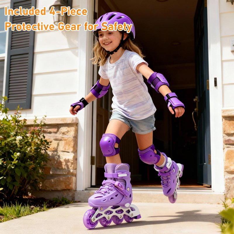 Adjustable Inline Skates for Women and Kids - Illuminated Rainbow Wheels, Safety & Comfort
