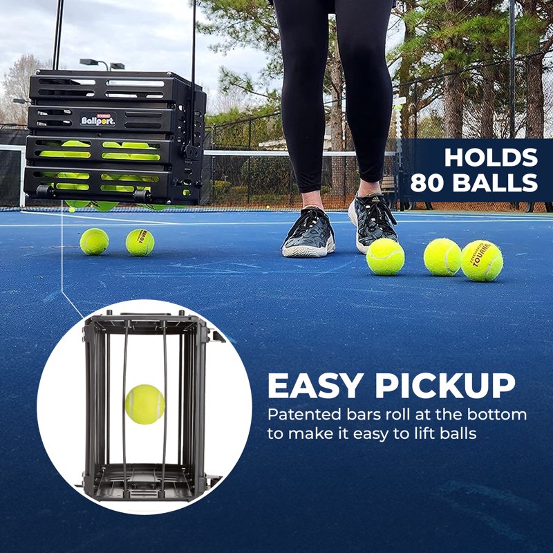 Tennis Ball Pickup Cart with Wheels - Holds 80 Balls, Blue
