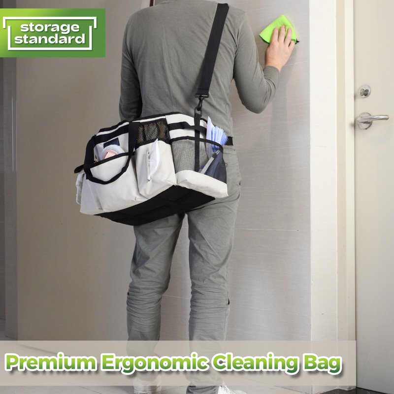Portable Cleaning Caddy Organizer with Handles & Straps, Water-Resistant Beige