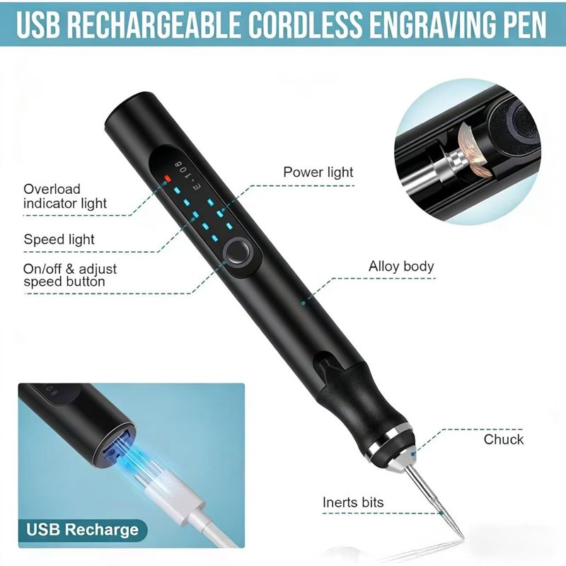 Electric Engraving Pen Kit with 37 Bits Portable DIY Rotary Tool for Jewelry Wood Glass