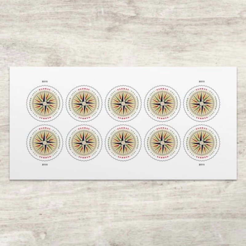 USPS Compass Rose International Postage Stamp Sheet of 10 - Global First Class