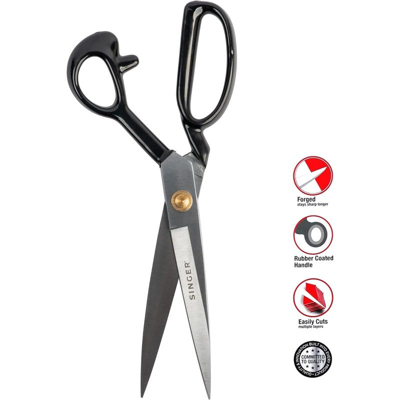 12-Inch Tailor Scissors - Heavy Duty Chrome-Plated Blades & Rubber Handles
