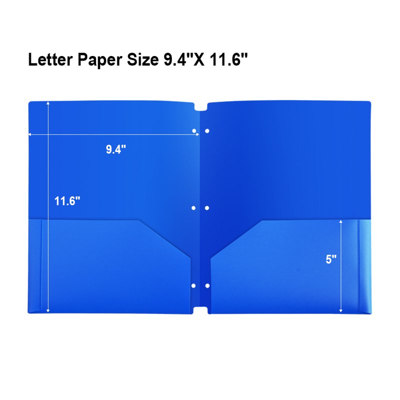 Plastic Pocket Folders 3-Hole Punched with 2 Pockets - Assorted Colors, 12 Pack