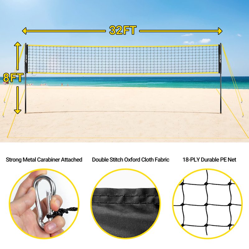 Portable Volleyball Net Set with Adjustable Heights for Outdoor Play 32x3FT