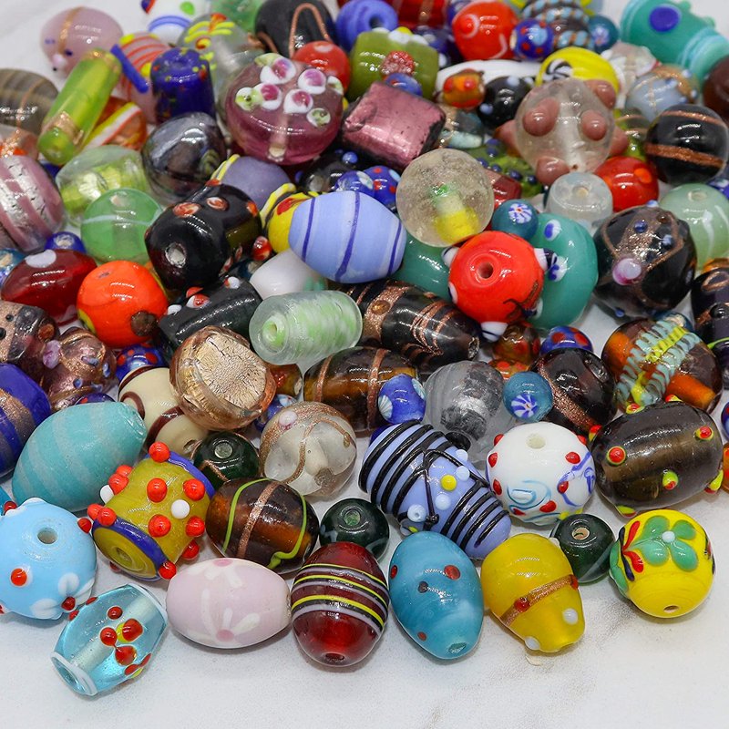 Assorted Glass Beads for Jewelry Making - 4 oz, 100 Count