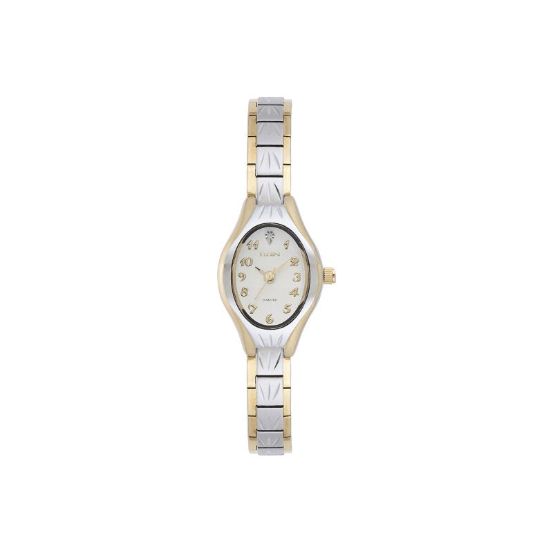 Women's Two-Tone Analog Wristwatch with Oval Dial and Metal Bracelet