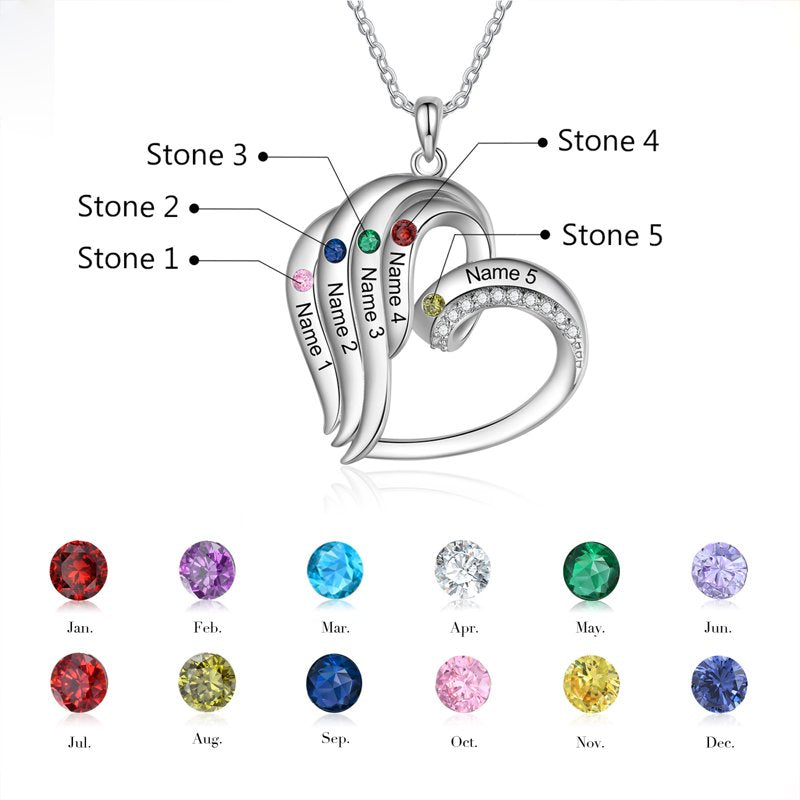Personalized Brass Family Necklace with Birthstones for Women - Mother Gift