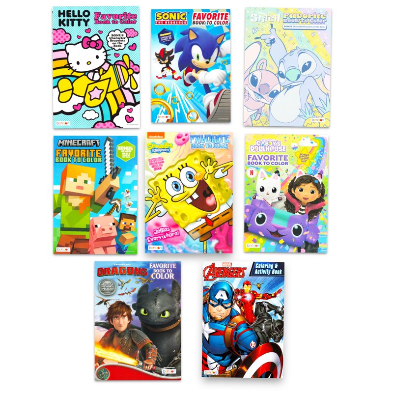 Kids Coloring Book Set with Crayons & Stickers - 24 Assorted Franchises