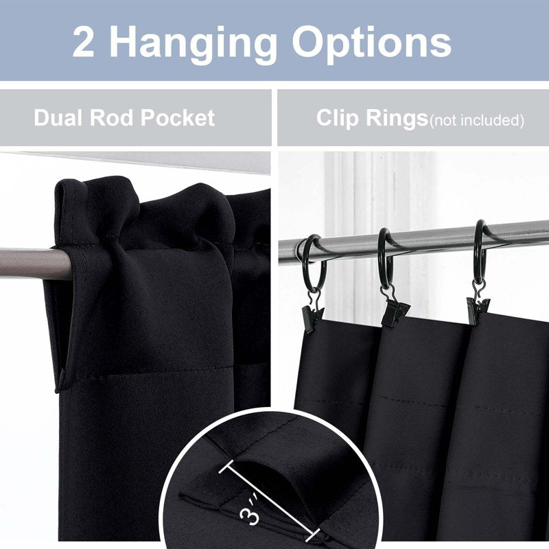 Blackout Curtain Set 30x45 Inches, Rod Pocket Window Curtains for Small Windows & RVs - 2 Pieces