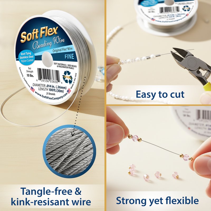 Fine Beading Wire 21-Strand Satin Silver Jewelry Wire for Necklace Earrings Bracelets