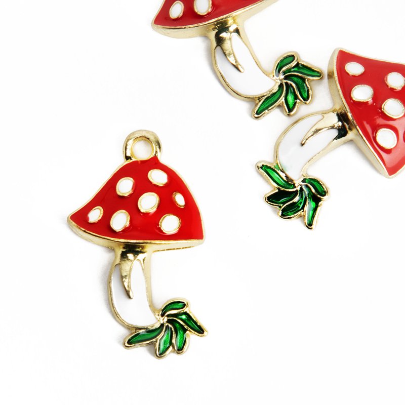 3Pcs Unisex Enamel Mushroom Charms for Jewelry Making & Accessories
