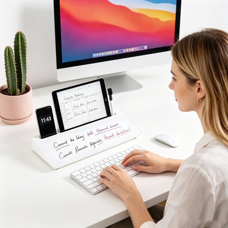 Desktop Whiteboard Organizer with Storage & Keyboard Stand - Dry Erase Board for Home Office