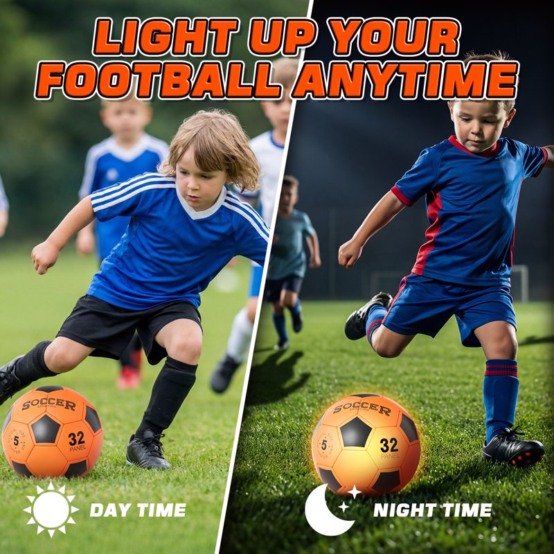 Glow in The Dark Soccer Ball - Light Up Football for Night Play, Waterproof, USB Rechargeable, Size 5 Outdoor Sports Toy for Kids & Teens