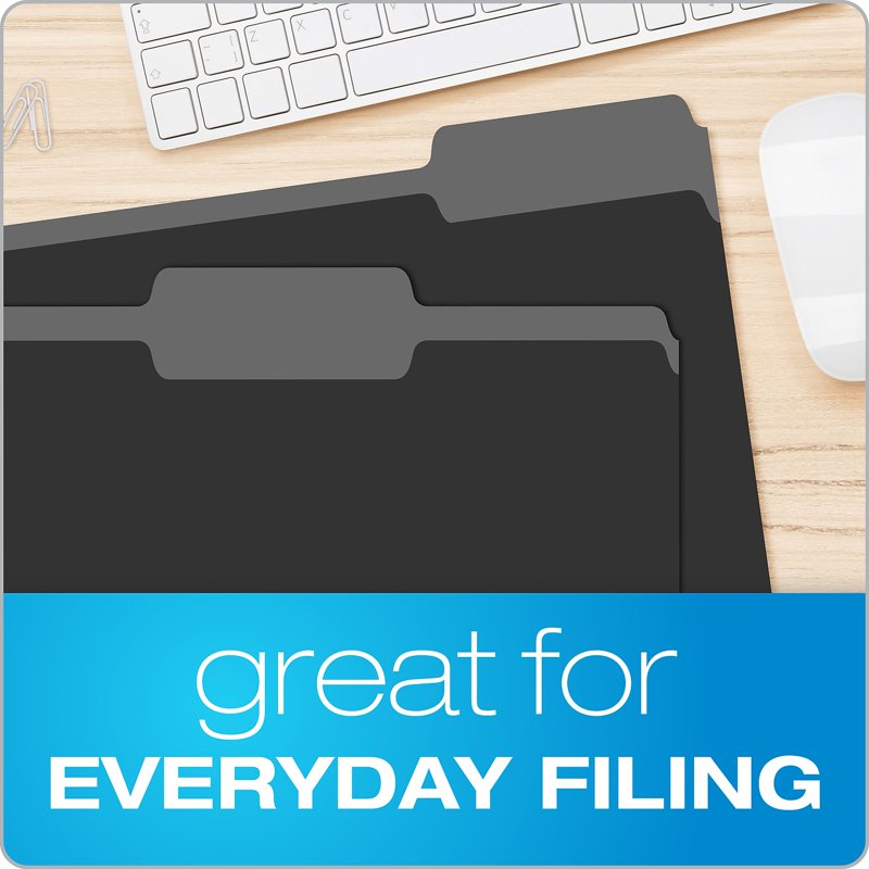 Interior File Folders 1/3 Cut Top Tab Letter Size Black 100 Pack