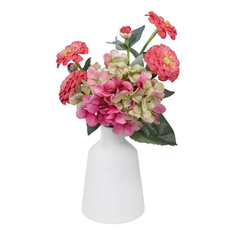 Artificial Coral Zinnia Short Stem Floral Decor for Indoor Arrangements - 3 Pack