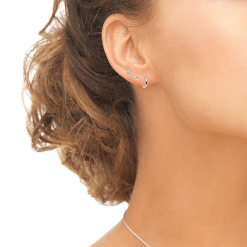 Sterling Silver Unisex Small Continuous Hoop Earrings Set - 10mm & 2mm CZ Studs
