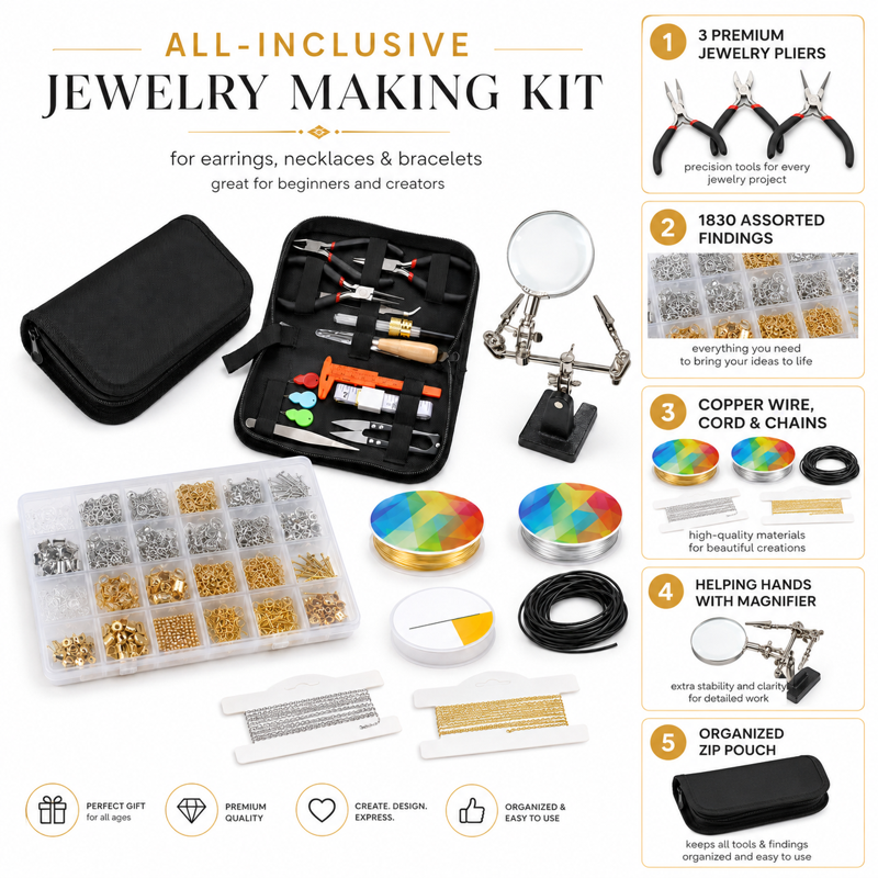 Jewelry Making Kit for Adults - Tools, Charms, Wires & Findings, All-Inclusive