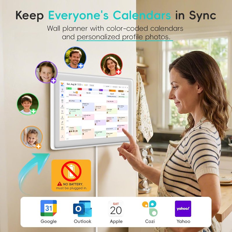Digital Wall Calendar & Chore Chart 15.6-Inch Touchscreen Family Organizer