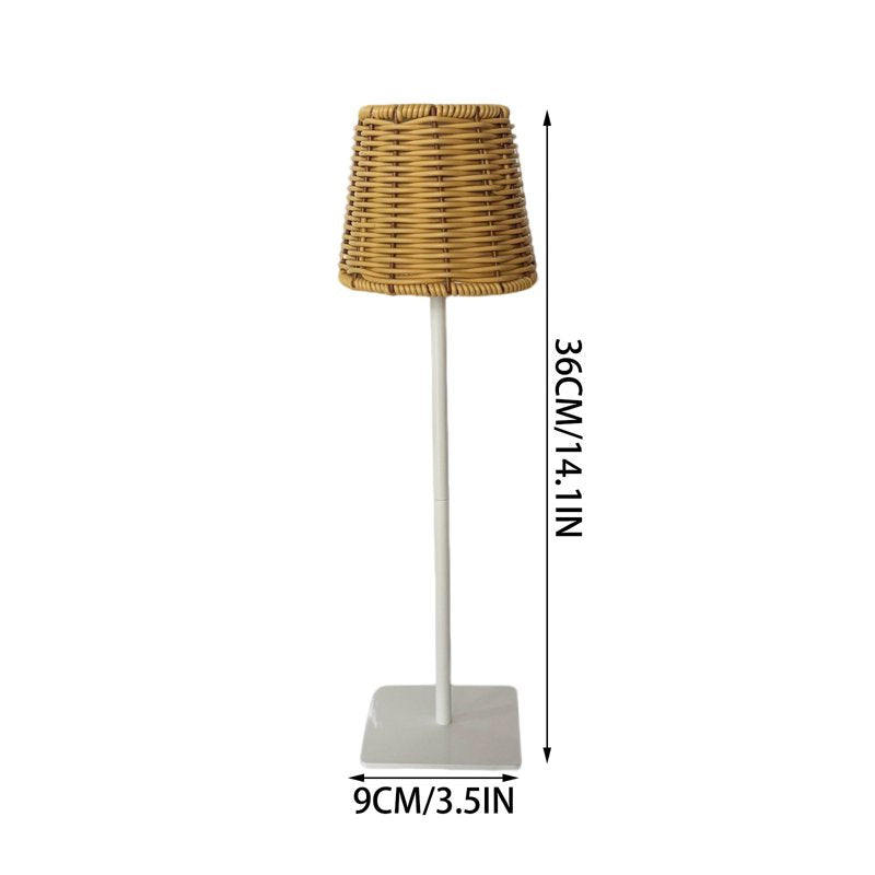 Cordless Rattan Table Lamp with Touch Dimming and USB Rechargeable Bedside Light