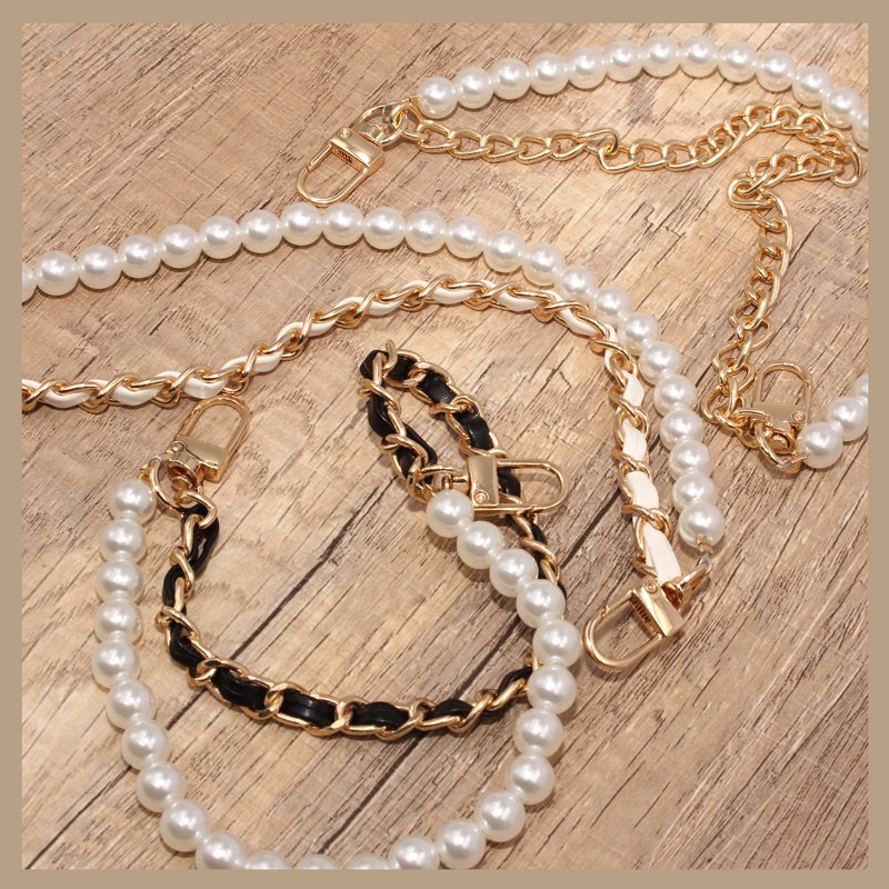 Pearl Purse Chain Set with Gold Straps for Handbags - Replacement & Extension