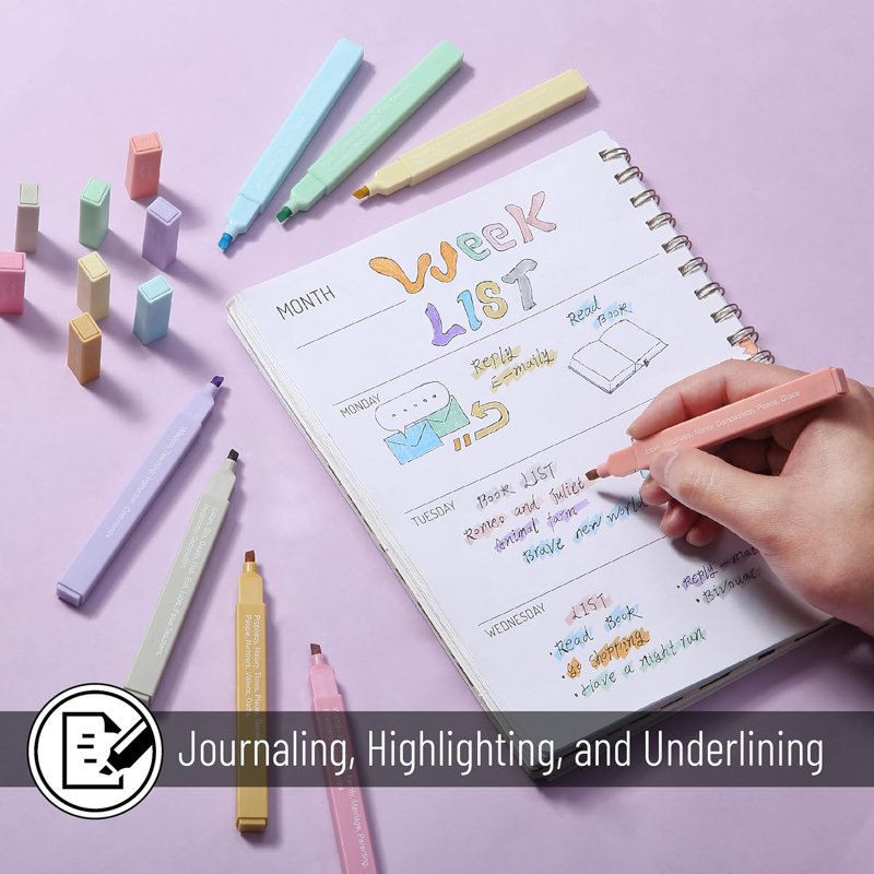 Bible Highlighters with Color-Coding System, 8 Pack - Soft Pastel Chisel Tip