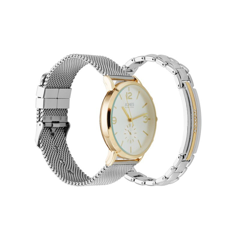Men's Silver Tone Watch and Bracelet Set - 42mm Analog Jewelry