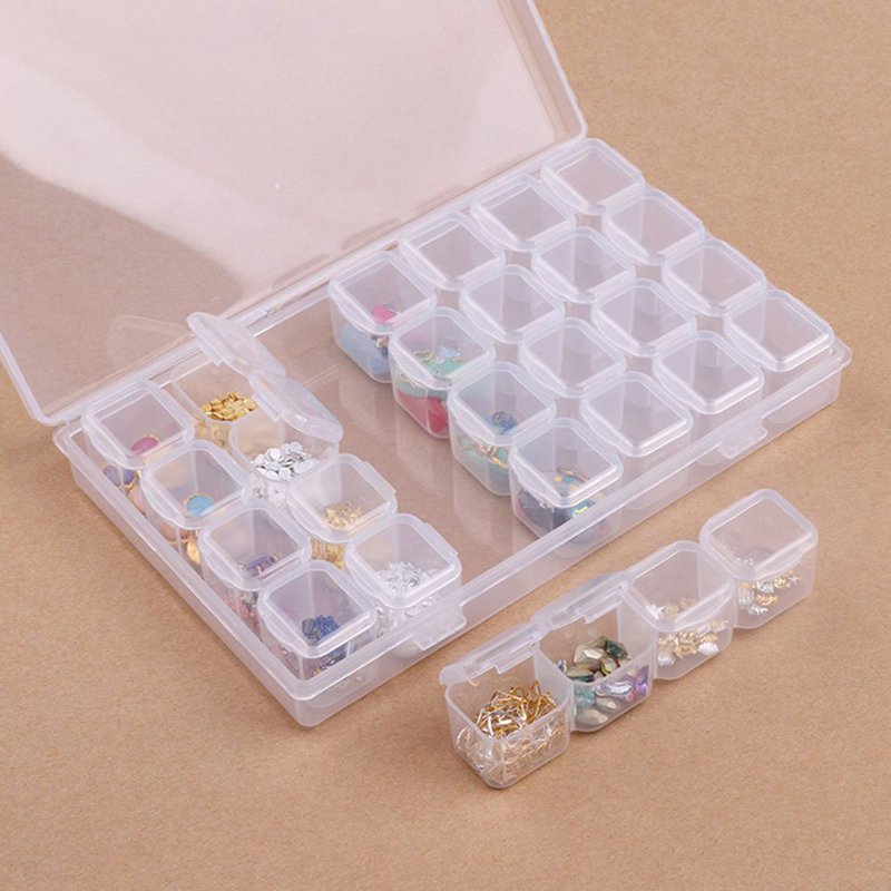 Diamond Bead Storage Box with 28 Compartments and Labels - Plastic Organizer Container