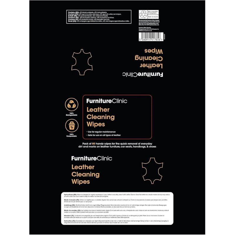 Leather & Vinyl Furniture Cleaning Wipes - Multi-Purpose, Residue & Streak-Free - Eco-Friendly, 80 Count