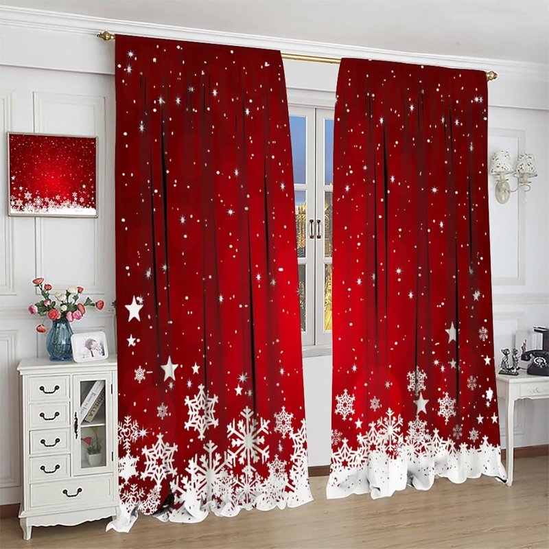 Christmas Holiday Snowflake Elf Window Curtains - 42x63 Inches for Living Room Decor