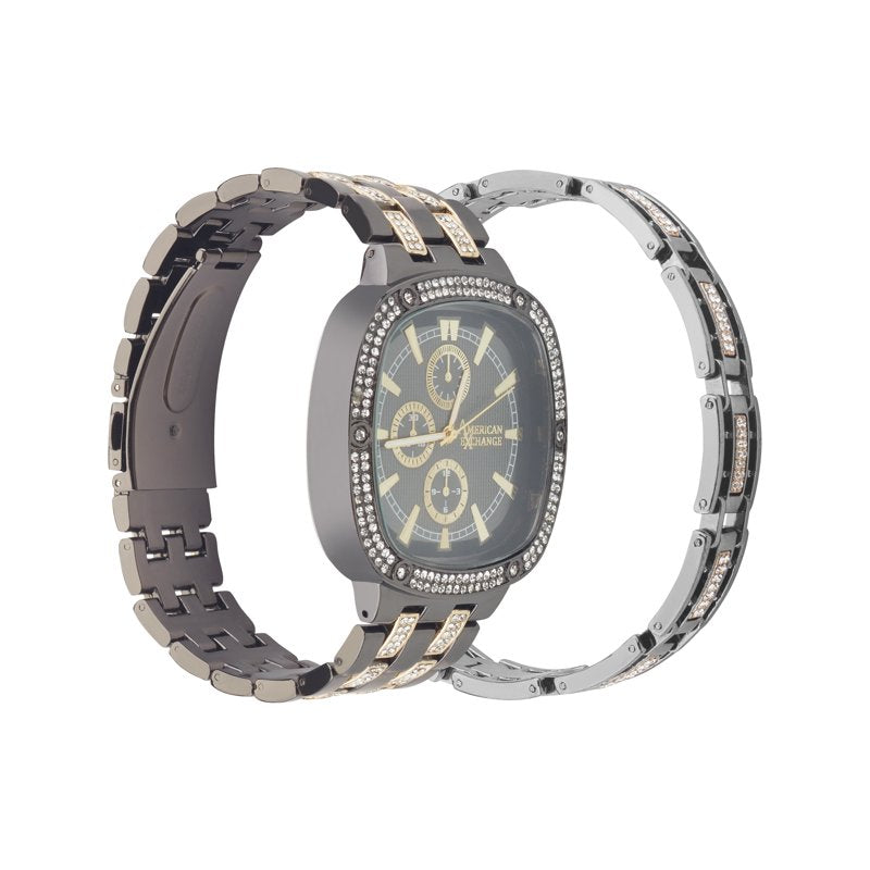 Men's Black Watch & Bracelet Set - Chronograph, 46mm, Two Tone