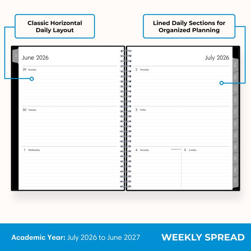 Academic Year Planner Calendar 2026-2027 - Weekly & Monthly Schedule, 8" x 10.875", Wirebound, Laminated Tabs