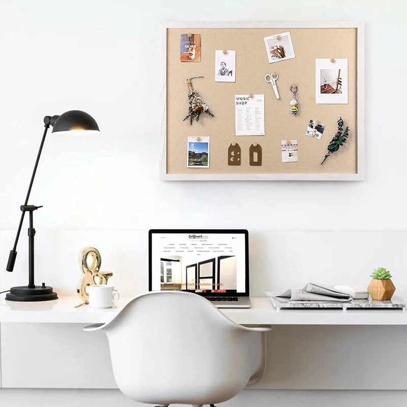 Large Bulletin Board 23x18 Inch Wall Display with Linen & Wooden Frame