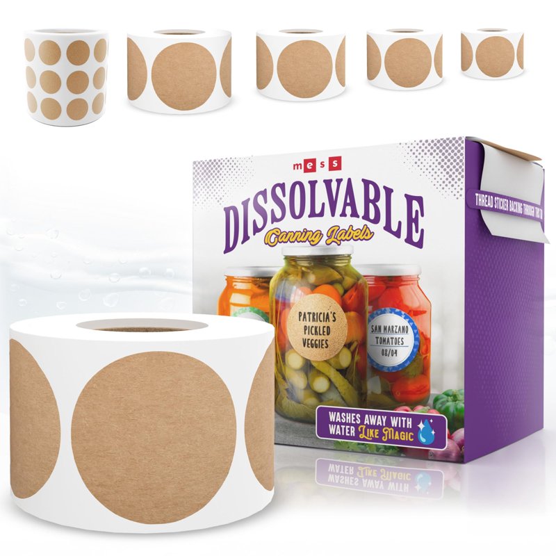 Dissolvable Canning Labels - 200 Kraft Paper Jar Labels - Water-Safe Adhesive