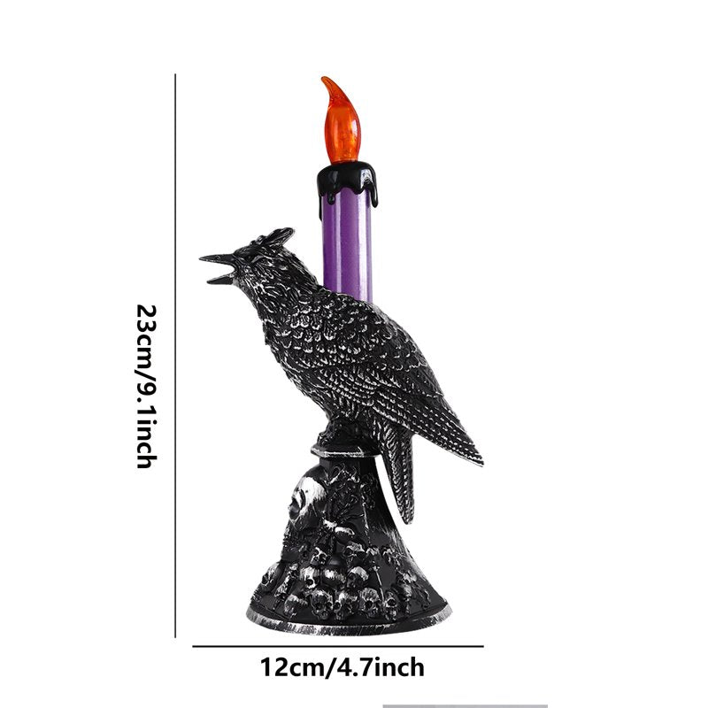 Gothic Crow LED Flameless Candle - Horror Halloween Night Light Sculpture
